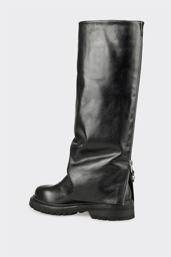 Siyah Deri Kadın Günlük Çizme