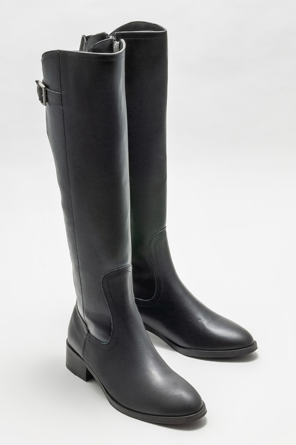 Siyah deri kadın çizme, günlük kullanım için - Elle Shoes