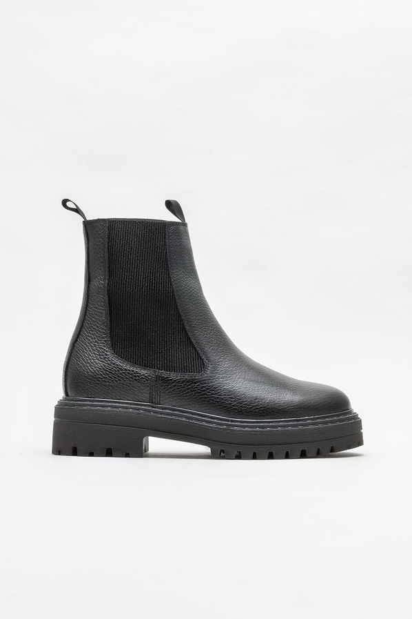 Siyah deri düz kadın bot, günlük kullanım için - Elle Shoes