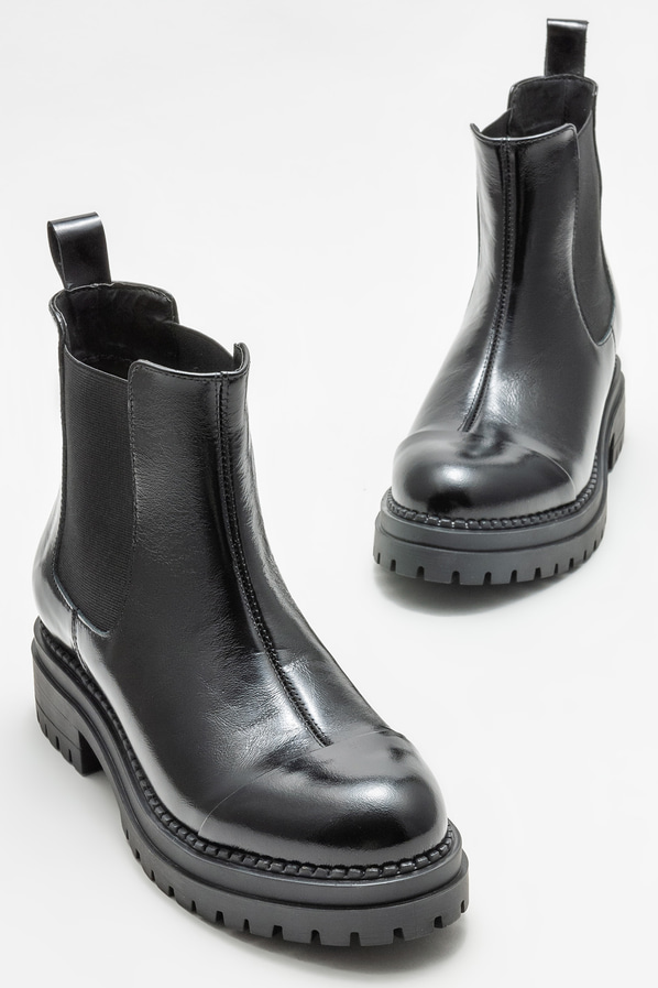 Siyah deri düz kadın bot, günlük kullanım için - Elle Shoes