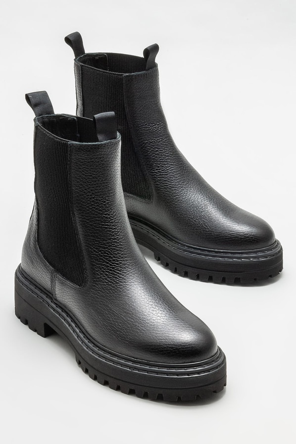 Siyah deri düz kadın bot, günlük kullanım için - Elle Shoes