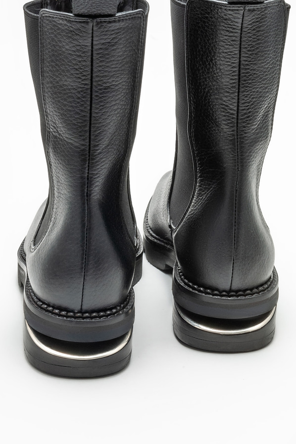 Siyah deri düz kadın bot, günlük kullanım için - Elle Shoes