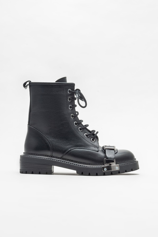 Siyah deri düz kadın bot, günlük kullanım için - Elle Shoes