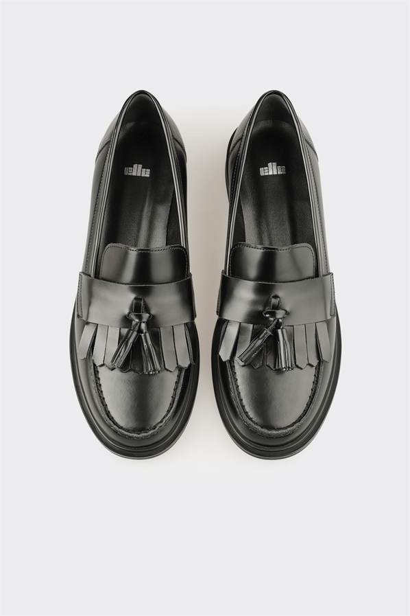 Siyah Deri Kadın Günlük Loafer
