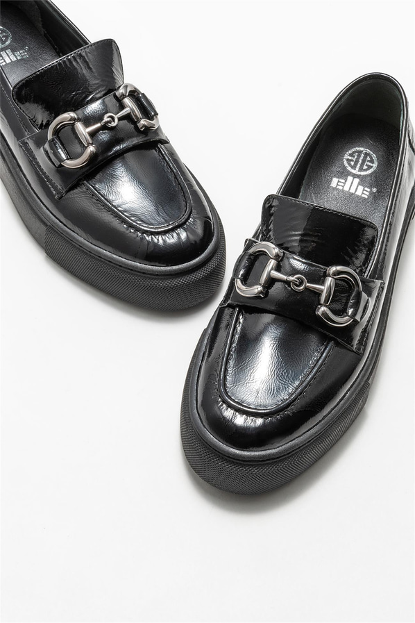 Siyah deri kadın loafer, günlük kullanım için - Elle Shoes