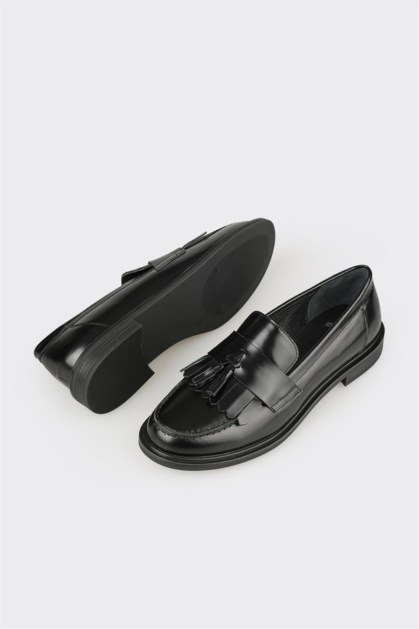 Siyah Deri Kadın Günlük Loafer