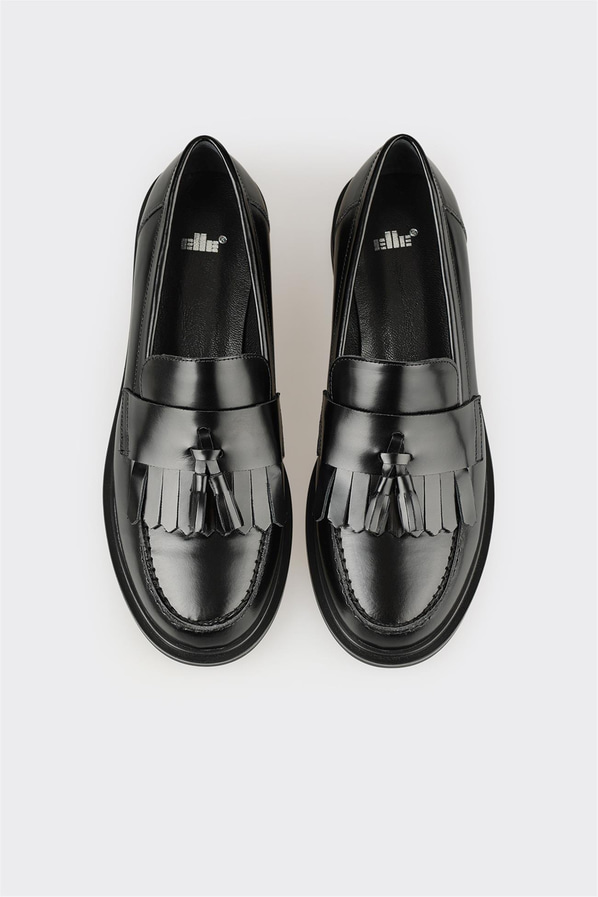 Siyah Deri Kadın Günlük Loafer