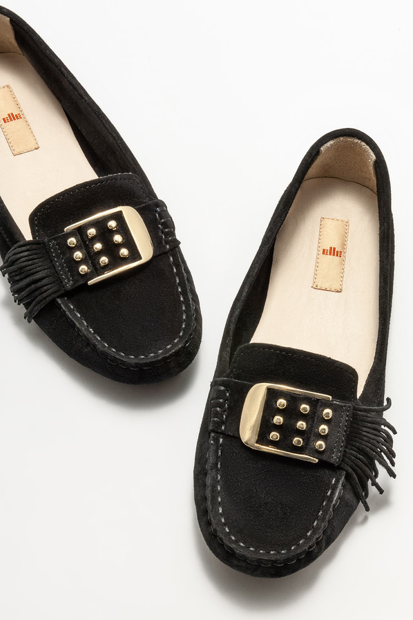 Siyah deri kadın loafer, günlük kullanım için - Elle Shoes
