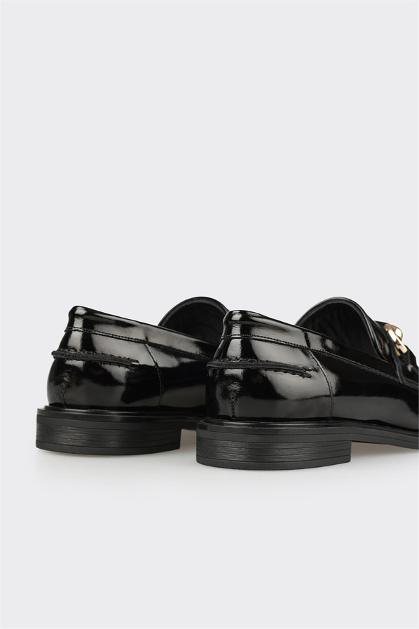 Siyah Deri Kadın Günlük Loafer