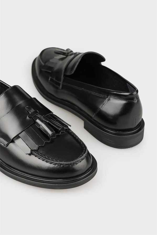Siyah Deri Kadın Günlük Loafer
