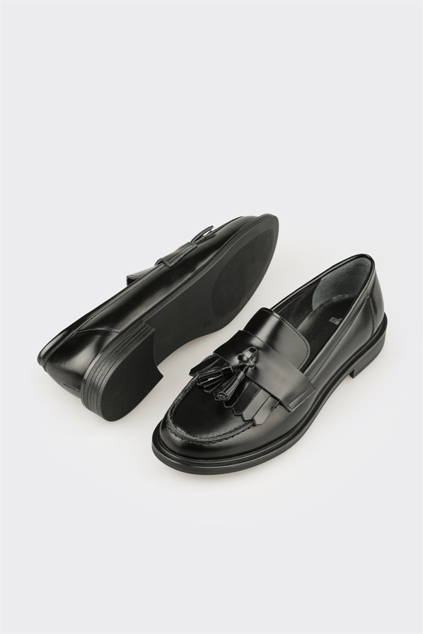 Siyah Deri Kadın Günlük Loafer