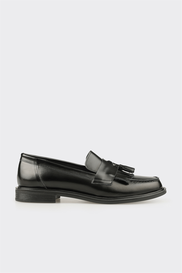 Siyah Deri Kadın Günlük Loafer