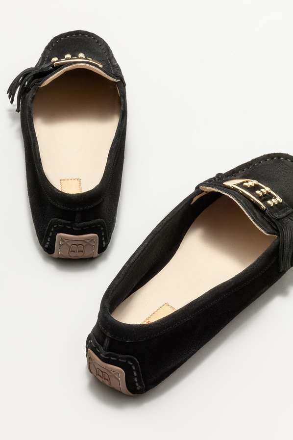 Siyah deri kadın loafer, günlük kullanım için - Elle Shoes