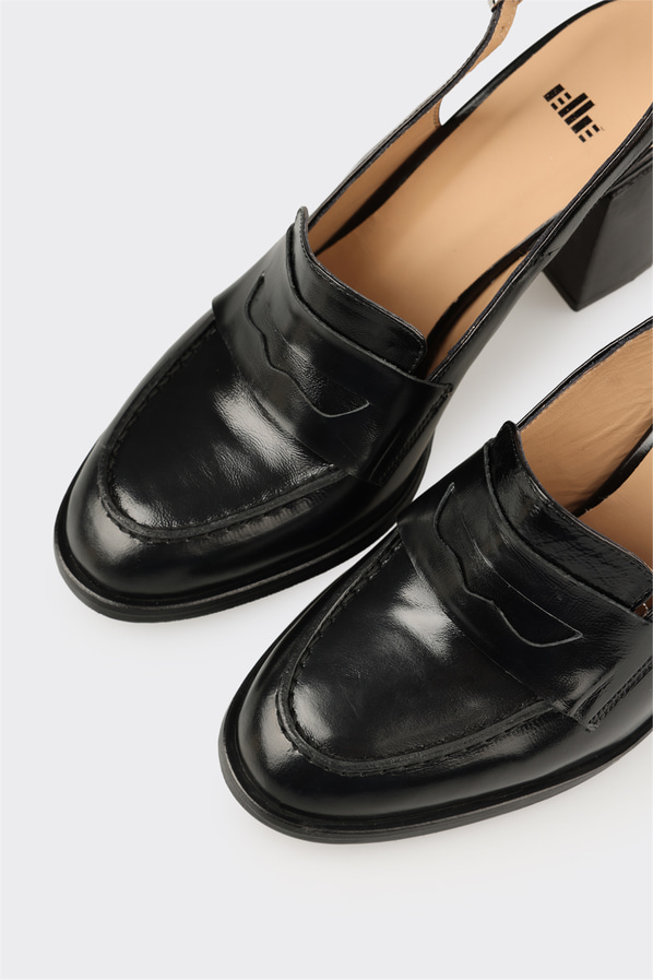 Siyah deri kadın klasik ayakkabı - Elle Shoes