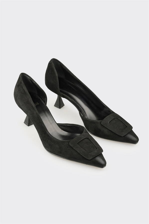 Siyah deri kadın klasik ayakkabı - Elle Shoes