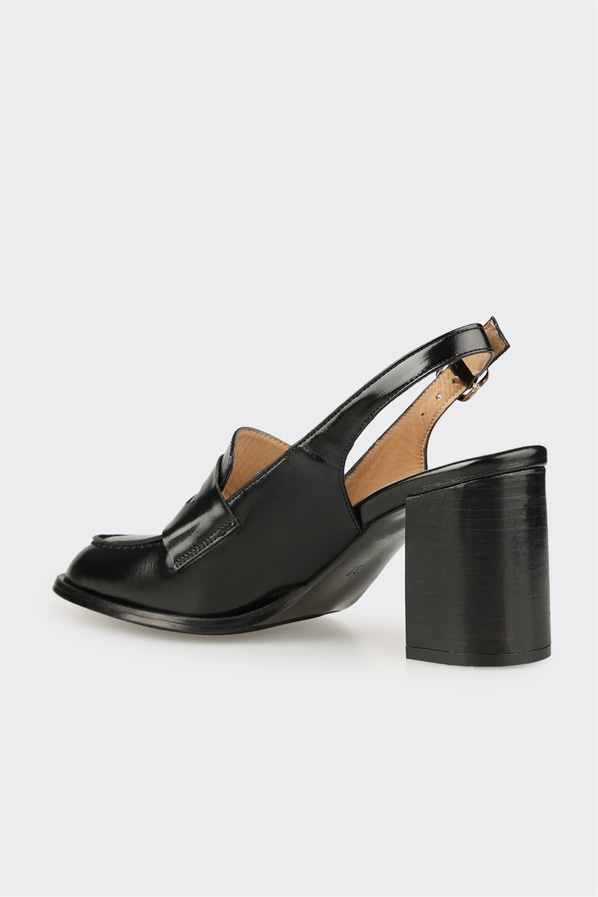 Siyah deri kadın klasik ayakkabı - Elle Shoes