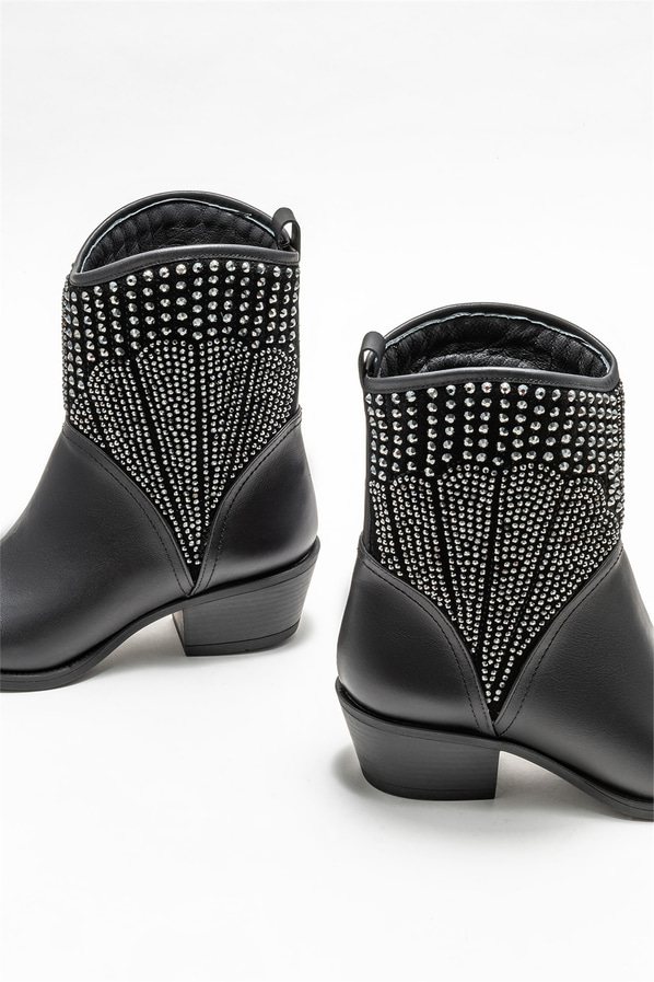 Siyah deri kadın bot, klasik stil için - Elle Shoes