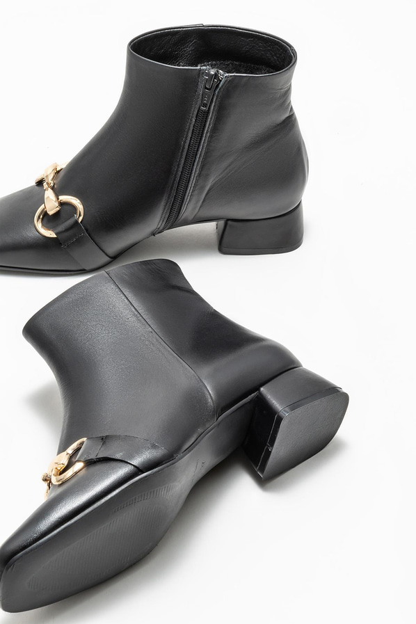 Siyah deri kadın bot, klasik stil için - Elle Shoes