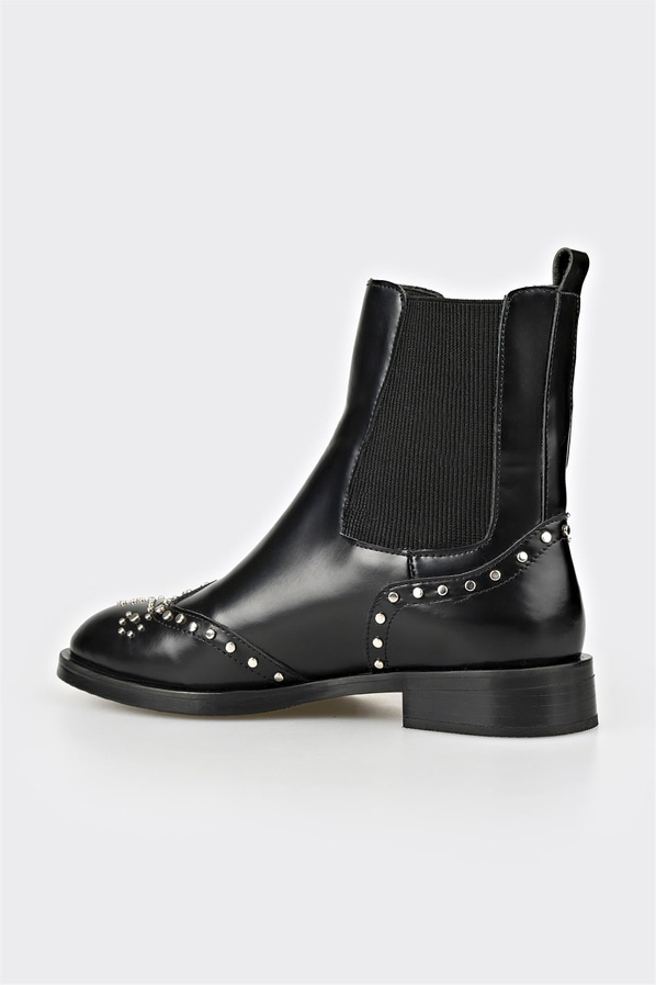 Siyah deri topuklu kadın bot, klasik stil için - Elle Shoes