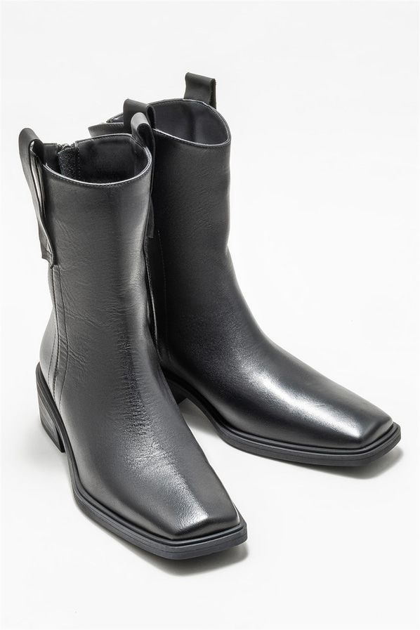 Siyah deri kadın bot, klasik stil için - Elle Shoes