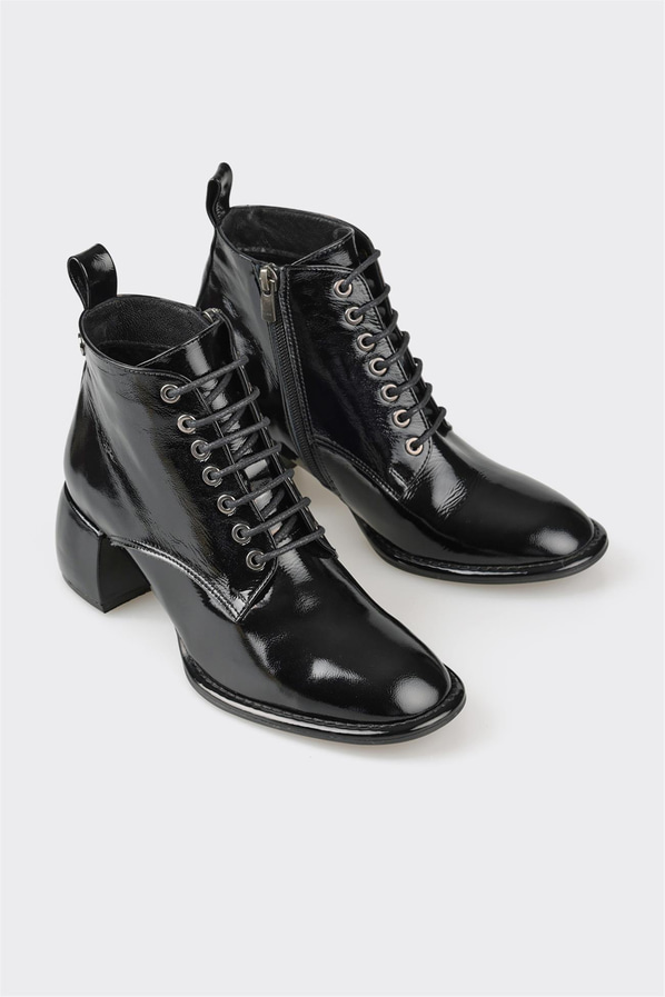 Siyah deri kadın bot, klasik stil için - Elle Shoes