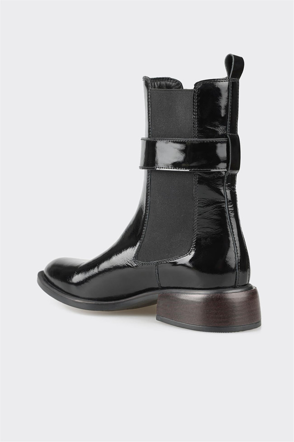 Siyah deri metal tokalı kadın bot, klasik stil için - Elle Shoes
