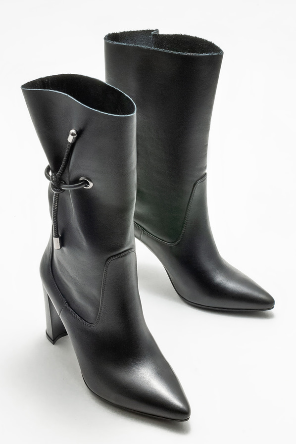 Siyah deri kadın bot, klasik stil için - Elle Shoes