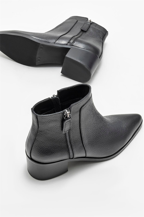 Siyah deri kadın bot, rahat kullanım için - Elle Shoes