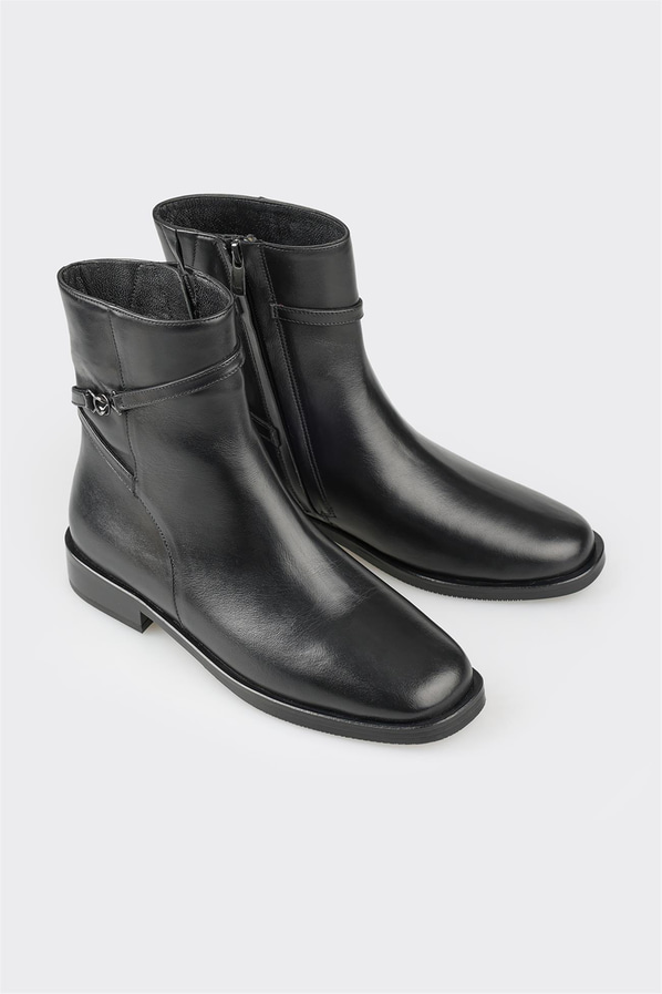 Siyah deri kadın bot, ofis stili için - Elle Shoes