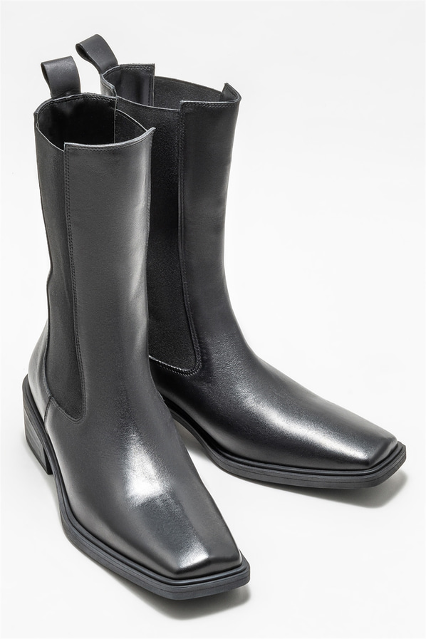 Siyah deri kadın bot, klasik stil için - Elle Shoes