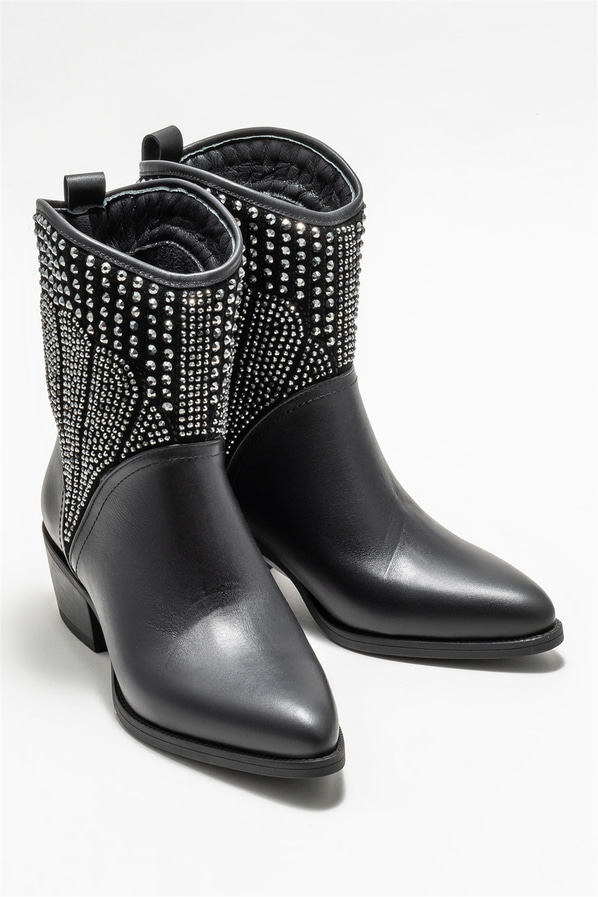 Siyah deri kadın bot, klasik stil için - Elle Shoes