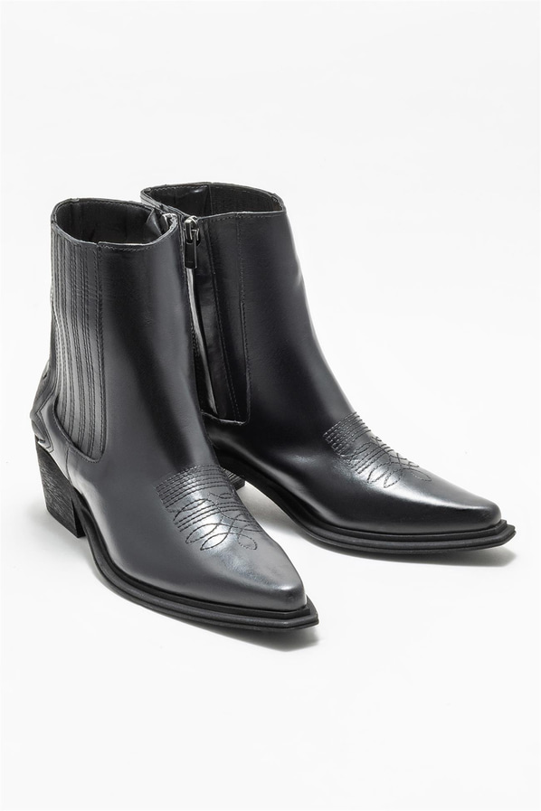 Siyah deri kadın bot, klasik stil için - Elle Shoes