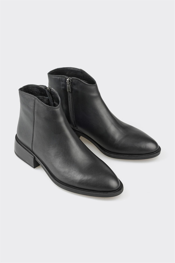 Siyah deri kadın bot, ofis stili için - Elle Shoes