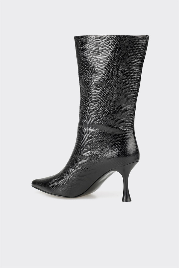 Siyah deri ince topuklu kadın bot, rahat kullanım için - Elle Shoes
