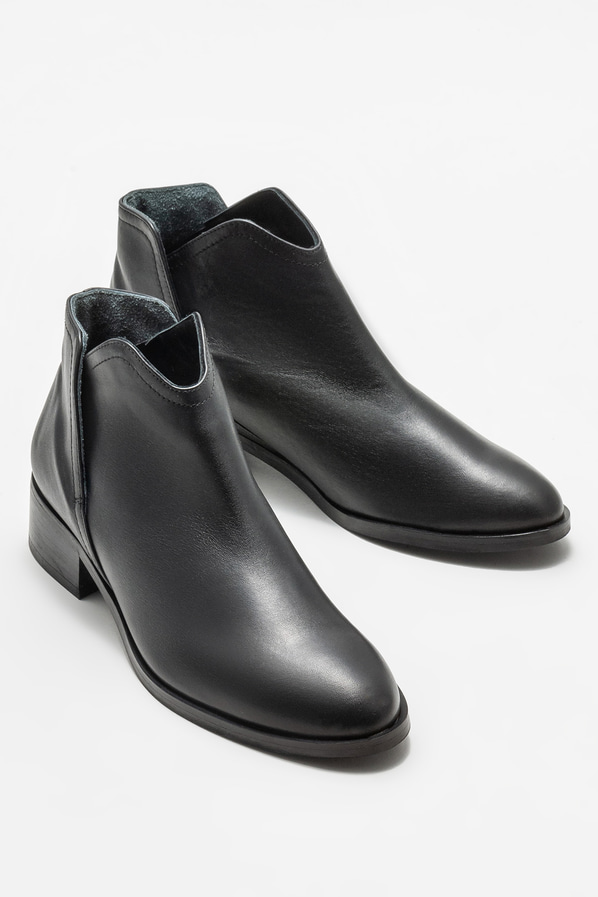 Siyah deri kadın bot, klasik stil için - Elle Shoes