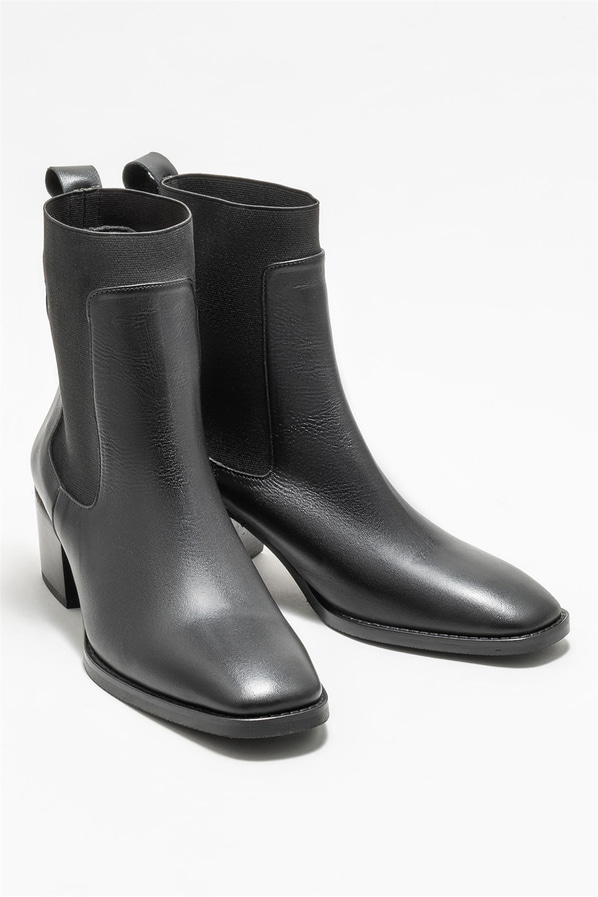 Siyah deri kadın bot, klasik stil için - Elle Shoes