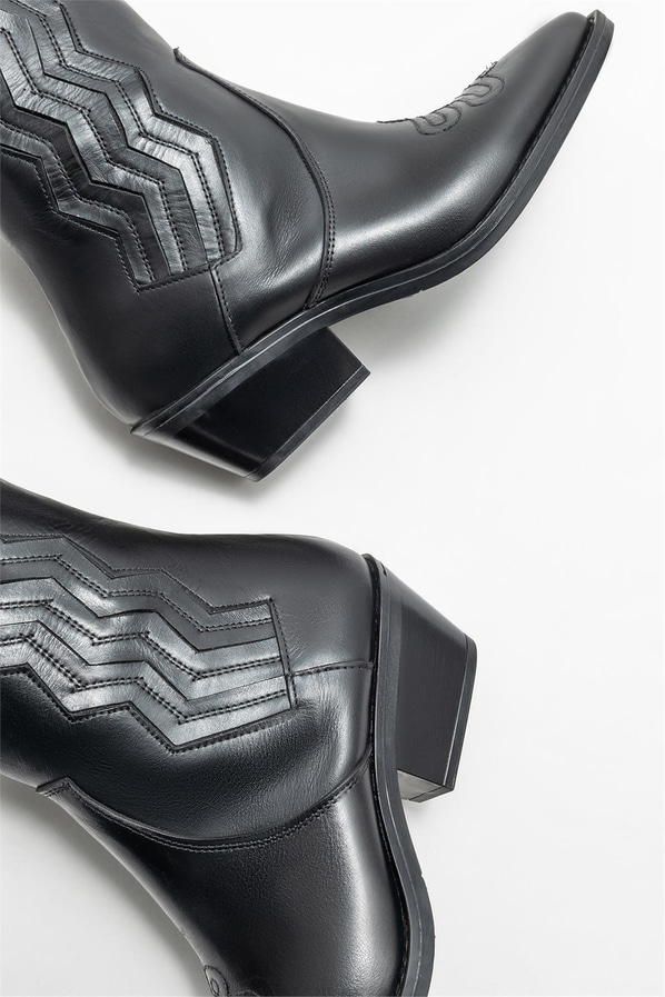 Siyah deri kadın bot, klasik stil için - Elle Shoes