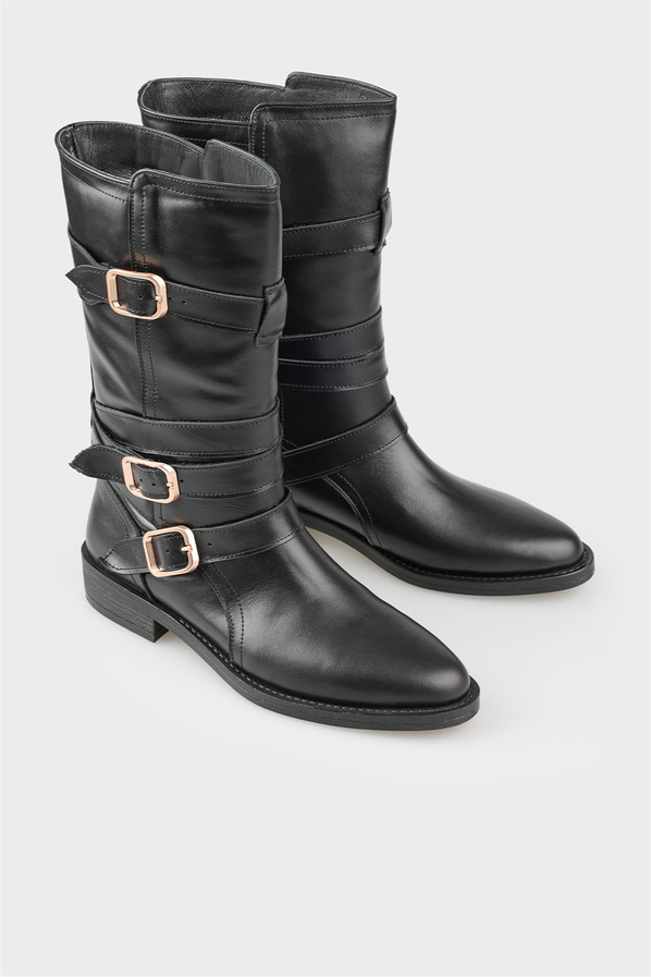 Siyah deri kadın bot, klasik stil için - Elle Shoes