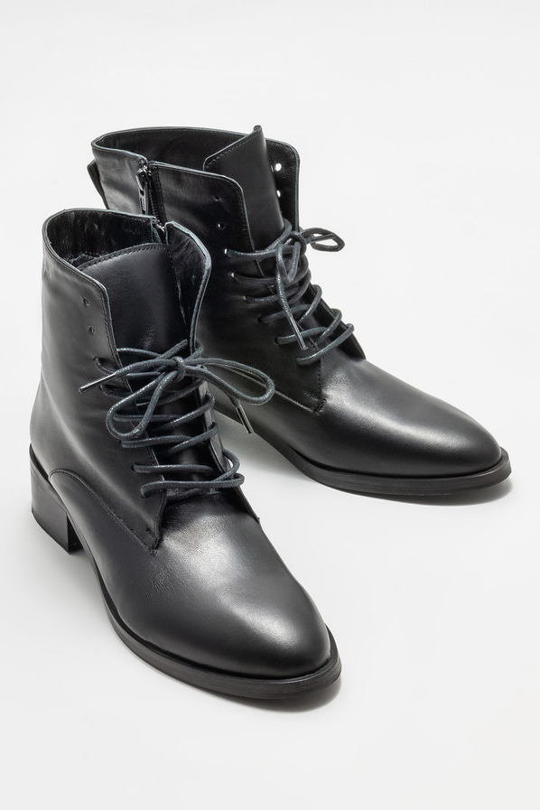 Siyah deri kadın bot, klasik stil için - Elle Shoes