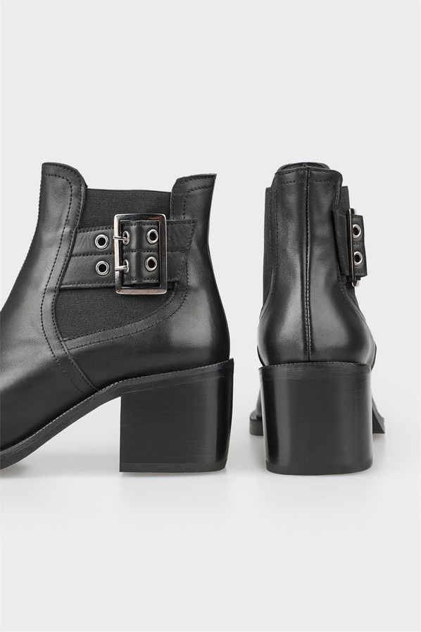 Siyah deri kadın bot, klasik stil için - Elle Shoes