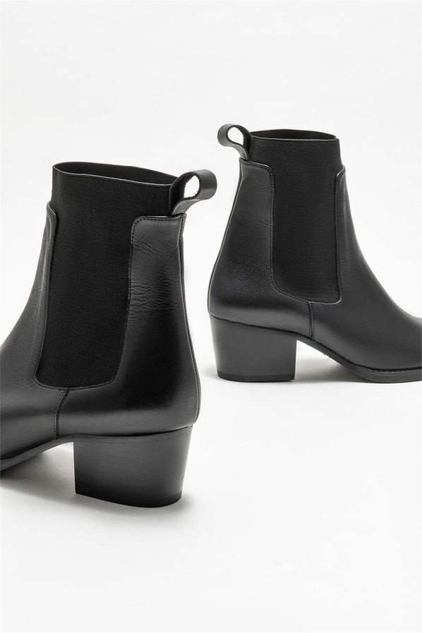 Siyah deri kadın bot, klasik stil için - Elle Shoes