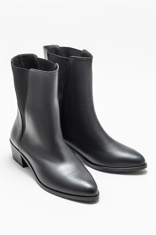Siyah deri kadın bot, klasik stil için - Elle Shoes