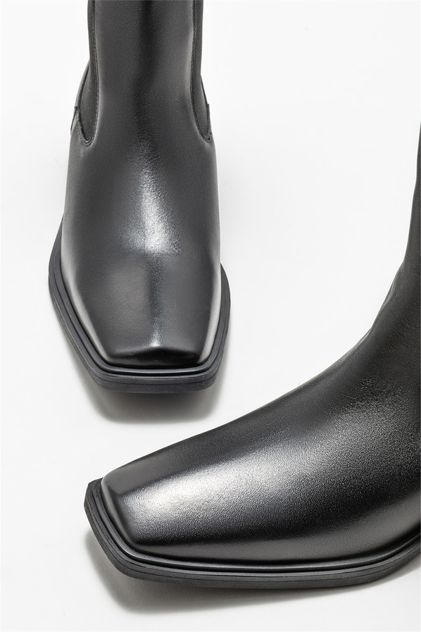 Siyah deri kadın bot, klasik stil için - Elle Shoes