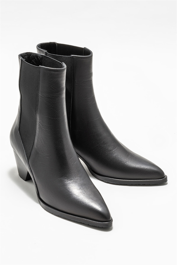 Siyah deri kadın bot, klasik stil için - Elle Shoes