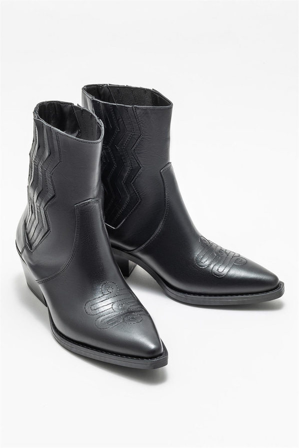 Siyah deri kadın bot, klasik stil için - Elle Shoes