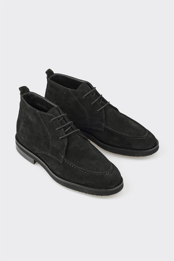 Siyah deri ve süet kadın bot, klasik stil için - Elle Shoes