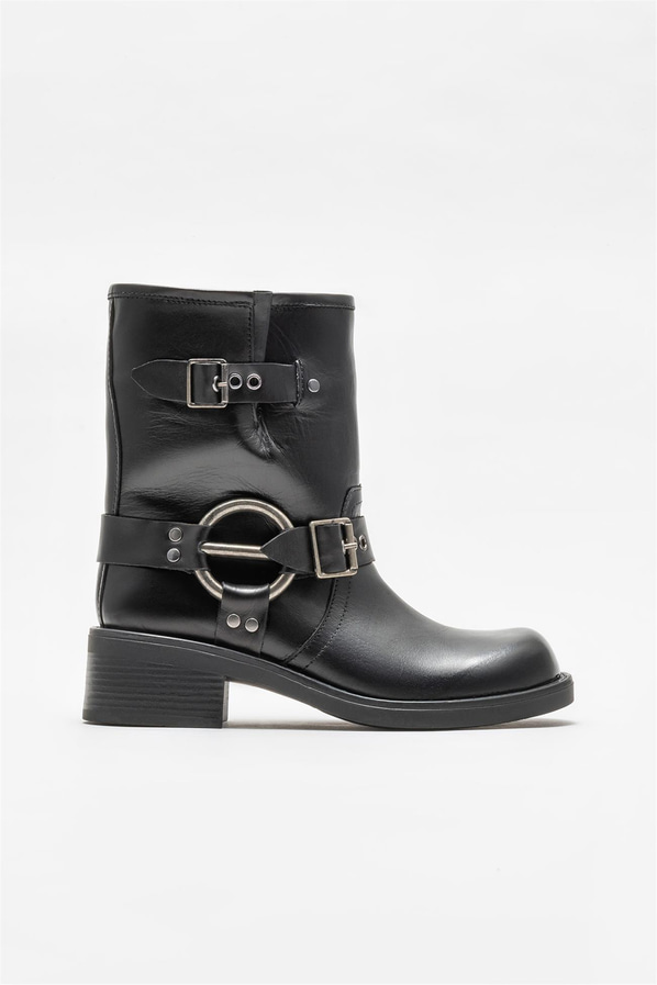 Siyah deri düz kadın bot, klasik stil için - Elle Shoes