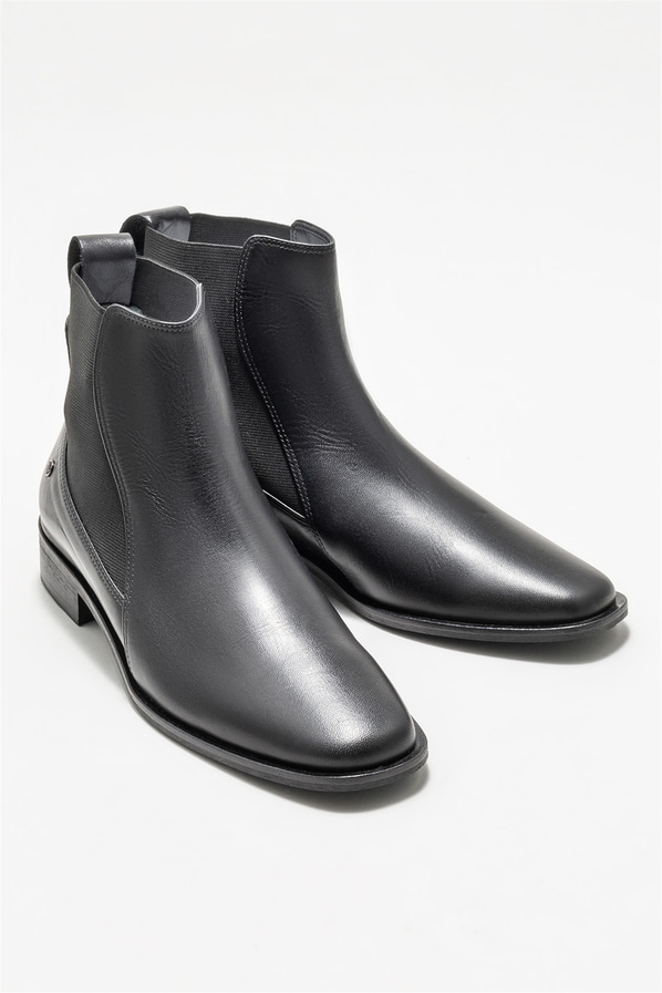 Siyah deri düz kadın bot, klasik stil için - Elle Shoes