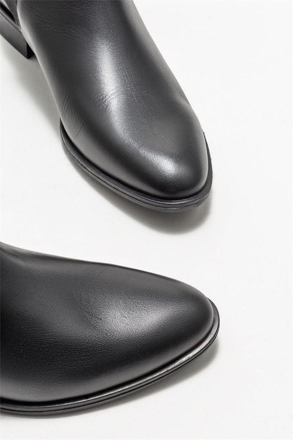 Siyah deri düz kadın bot, klasik stil için - Elle Shoes