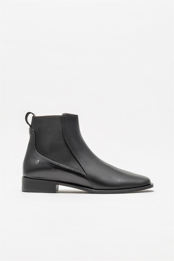 Siyah deri düz kadın bot, klasik stil için - Elle Shoes